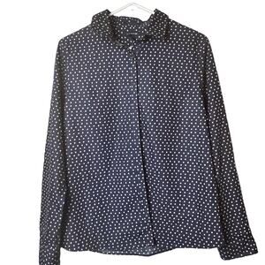 Lands' End Women's Long  Polka Dot Sleeve Button Front Shirt Sz 12